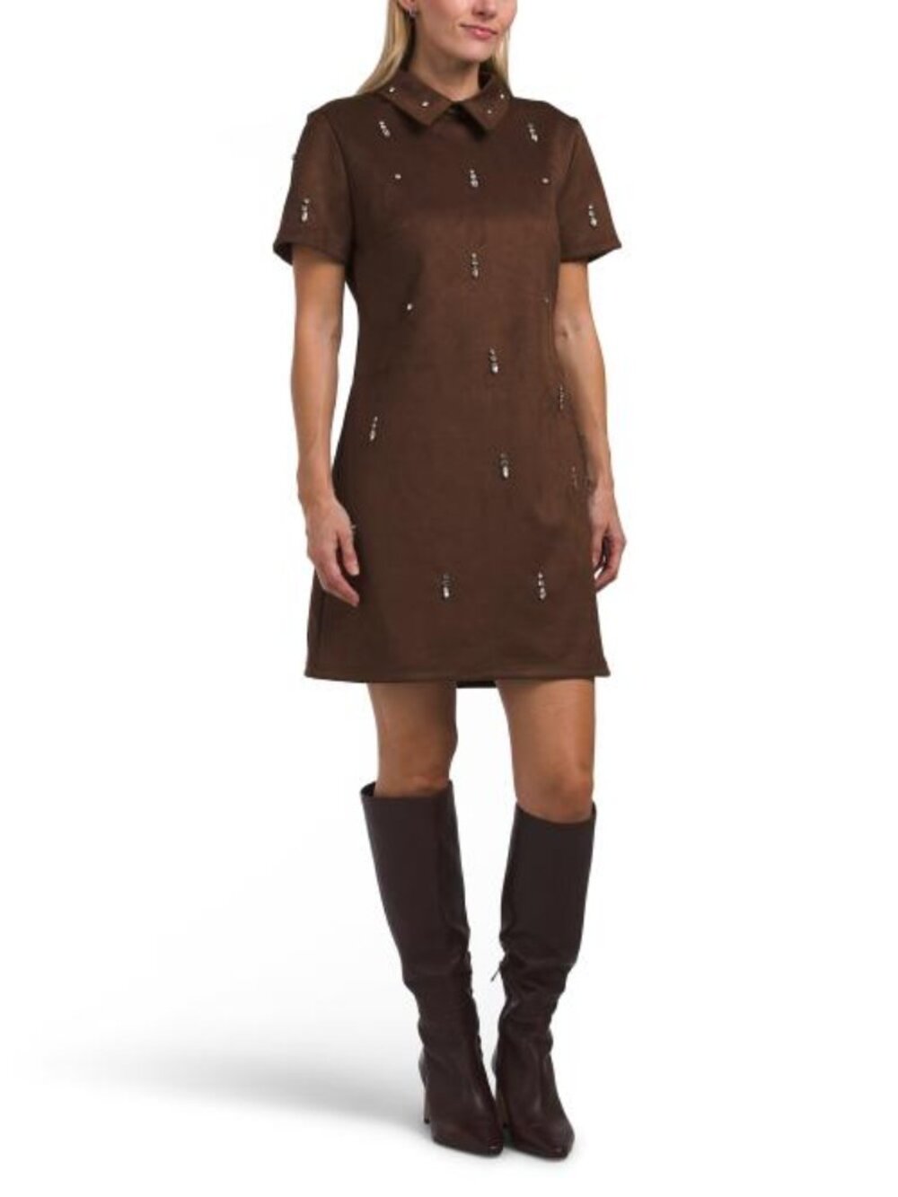 ELLEN TRACY Rhinestone Embellishment Mini Dress